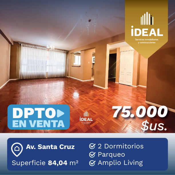 Departamento de 2 HABITACIONES en venta proximo AV SANTA CRUZ